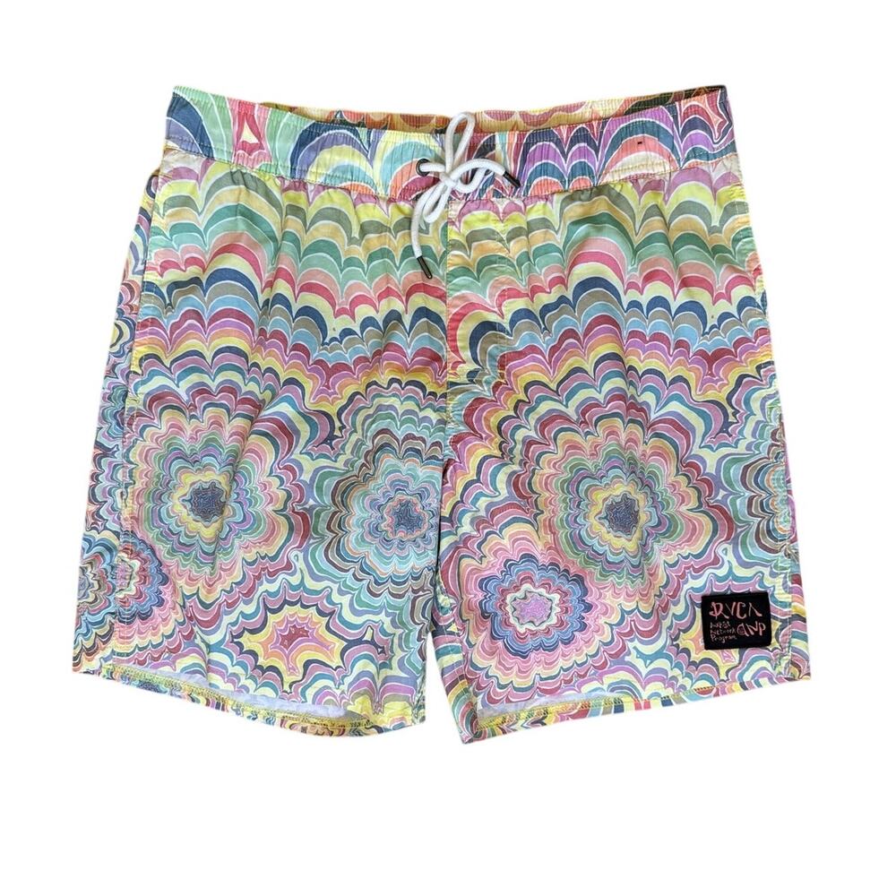 RVCA Men's Shorts by ANP artist Kelsey Brookes Groovy Pastel Swirl Size Small